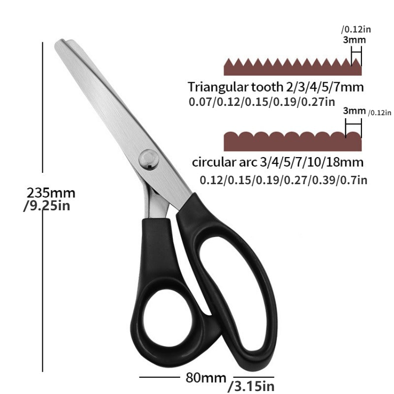 1pc Premium Stainless Steel Tailor Scissors with Comfort Grip Black Handle for Lace, Wave, Triangular, and Pinking Cuts - Essential Fabric Design Tool