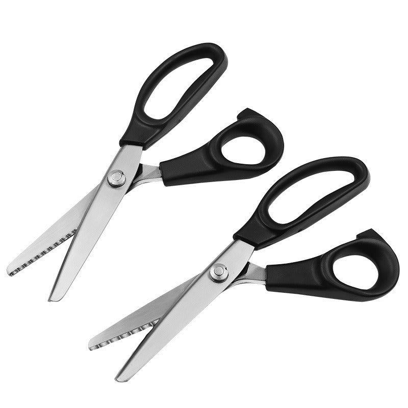 1pc Premium Stainless Steel Tailor Scissors with Comfort Grip Black Handle for Lace, Wave, Triangular, and Pinking Cuts - Essential Fabric Design Tool