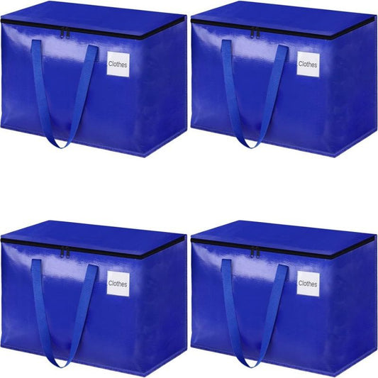 Large storage moving bags, set of 4/6, made of heavy-duty PVC with a zipper closure. Features reinforced handles and a collapsible tag pocket, perfect for moving, storage, or travel. These space saver bags are ideal for storing your belongings.