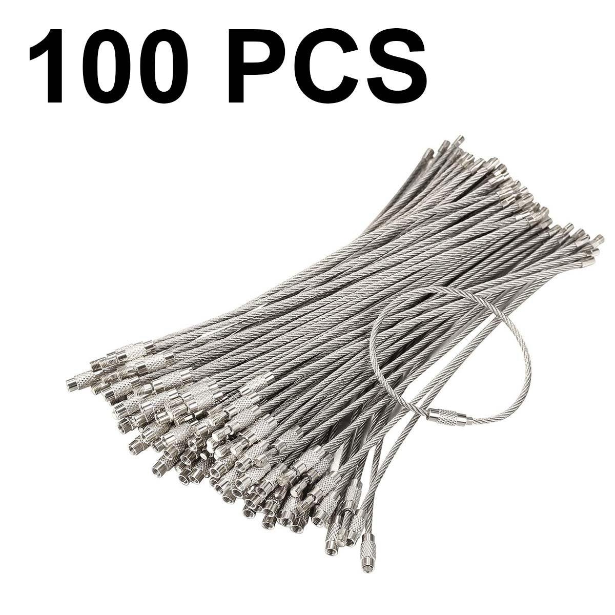 One set of 100 stainless steel wire rings for key chains, key rings, luggage tag attachments, and versatile hanging ropes.