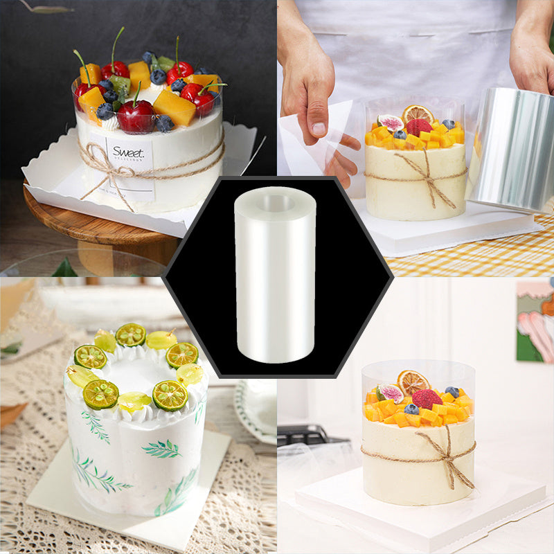 Cake tools for mousse, chocolate, and pastries: 10 meter roll of transparent cake collar film for creating cake surrounds. Multiple sizes available. Ideal for baking enthusiasts.