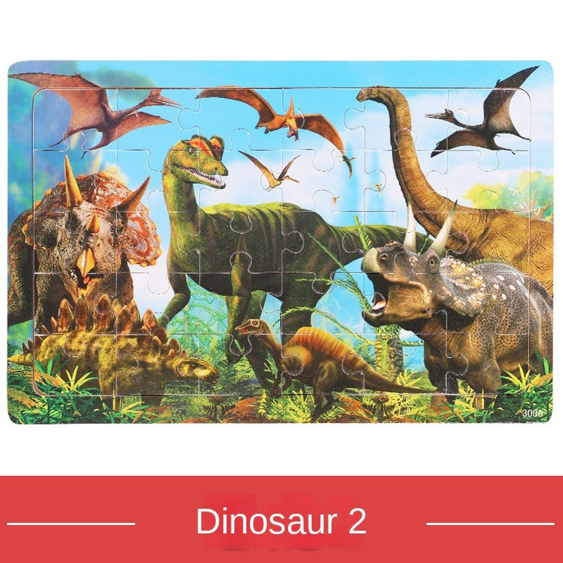 30-piece Wooden Dinosaur Puzzle for Kids - Educational Toy with Thick Bottom Map, Colorful Learning & Brain-Boosting Fun