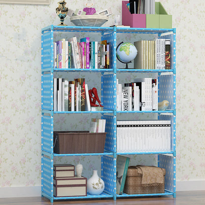 Double row bookshelf with reinforced multi-layer storage for students.