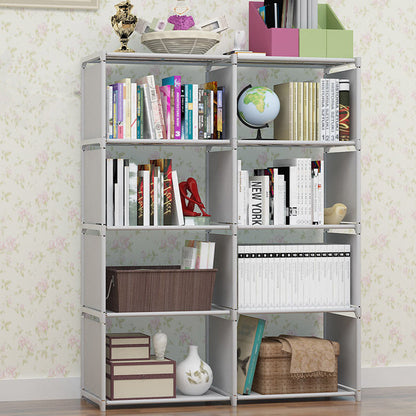 Double row bookshelf with reinforced multi-layer storage for students.