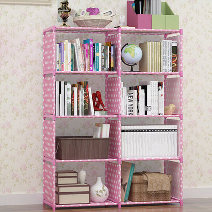 Double row bookshelf with reinforced multi-layer storage for students.