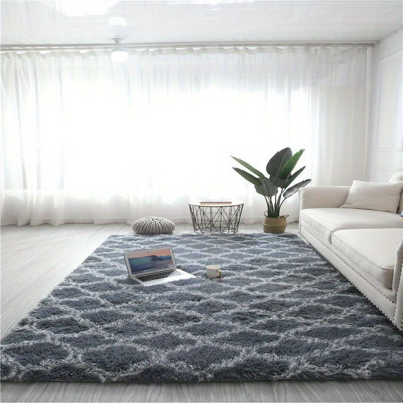 Fashionable checkered design rug, modern Nordic-style warm plush carpet. Soft and fluffy bedroom cushion, with a washable living room floor mat. Perfect for home decor, indoor supplies, bedside accessories, patio, garage, high traffic areas, and spring