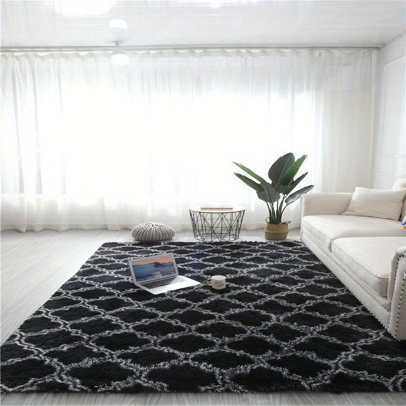 Fashionable checkered design rug, modern Nordic-style warm plush carpet. Soft and fluffy bedroom cushion, with a washable living room floor mat. Perfect for home decor, indoor supplies, bedside accessories, patio, garage, high traffic areas, and spring