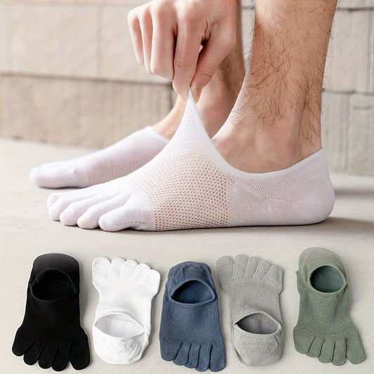 1 Pair of Breathable Mesh Five Finger Socks made of Polyester Blend with Spandex, Solid Color, Knit Fabric, Hand Wash/Dry Clean, Weight of 250-1.0g/m²