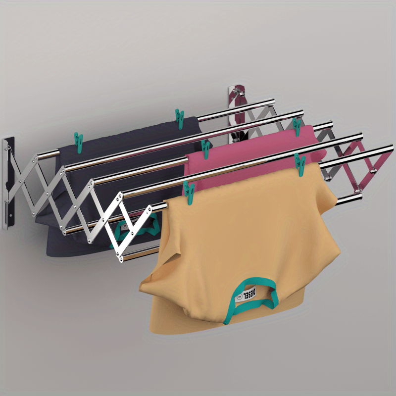 Wall Mounted Clothes Drying Rack, Space-Saving Collapsible Rack with Towel Bar, Multi-Functional Design