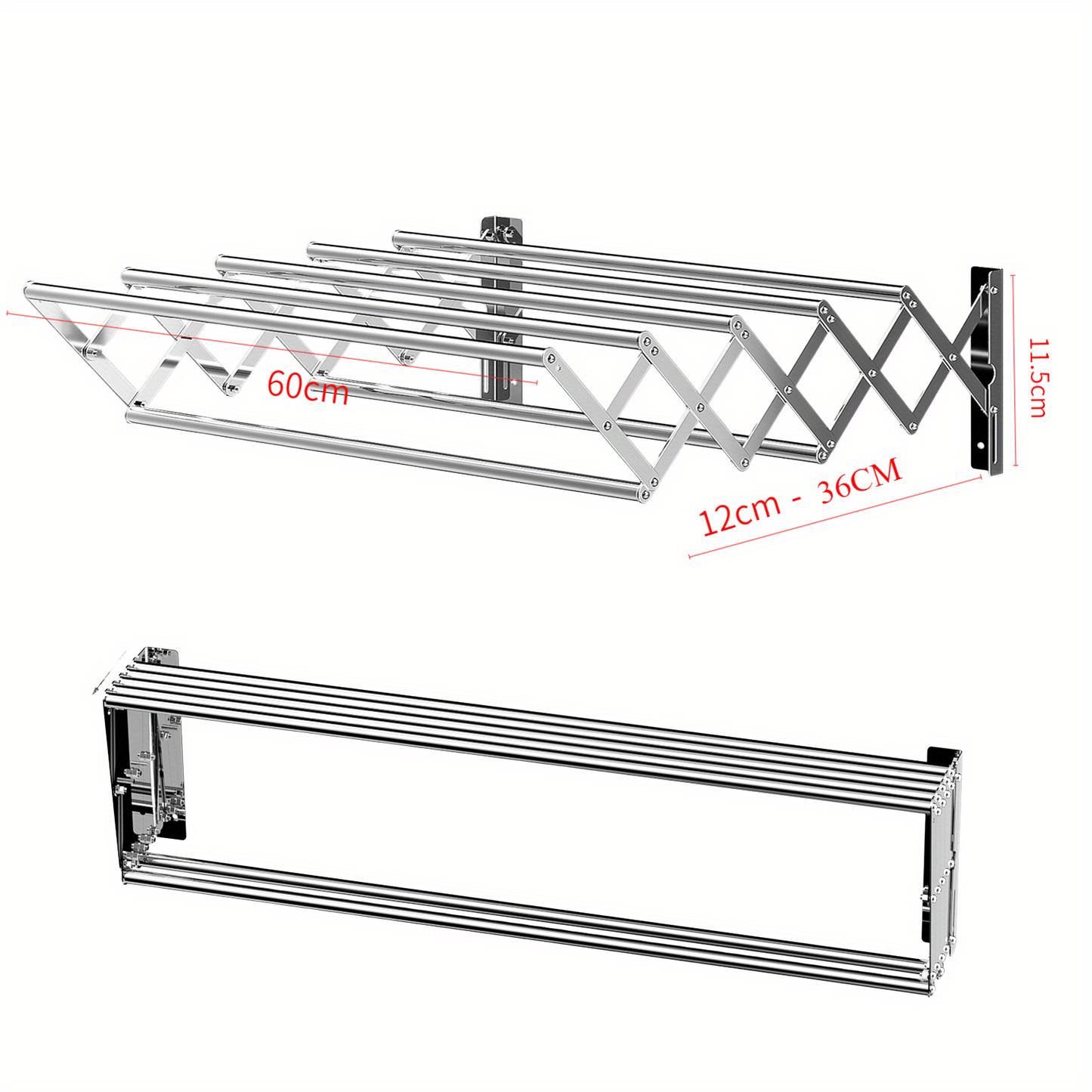 Wall Mounted Clothes Drying Rack, Space-Saving Collapsible Rack with Towel Bar, Multi-Functional Design