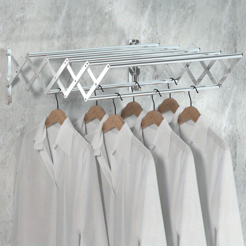 Wall Mounted Clothes Drying Rack, Space-Saving Collapsible Rack with Towel Bar, Multi-Functional Design