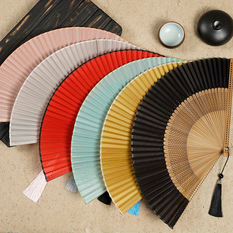 Handy Foldable Fan with Tassel for Outdoor Travel, Dancing Performances, Cheongsam Dressing, and Photo Props