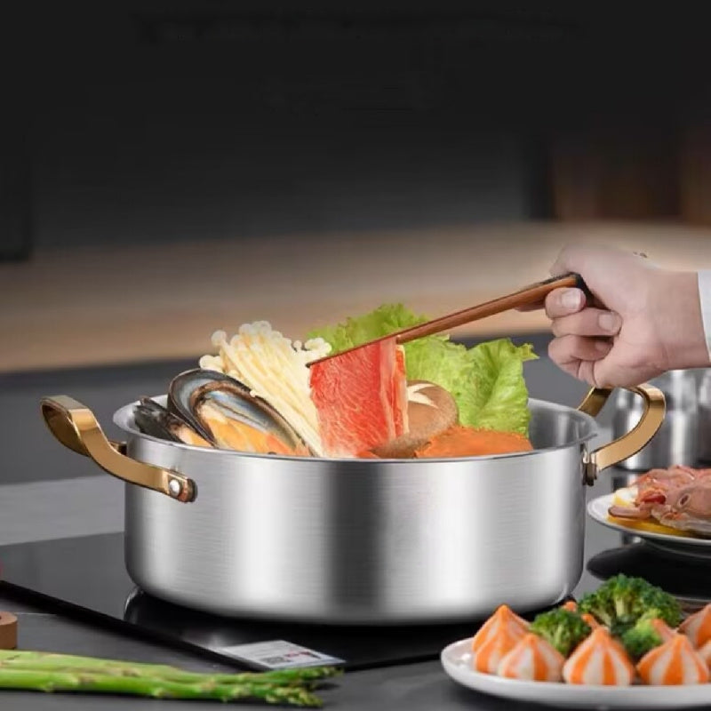 One Stainless Steel Pot Set including a Multifunctional Steamer, Household Thickened Three-layer Soup Pot, Hot Pot, Integrated Steaming Cooking Pot, Kitchen Pot, and other Cooking Utensils.