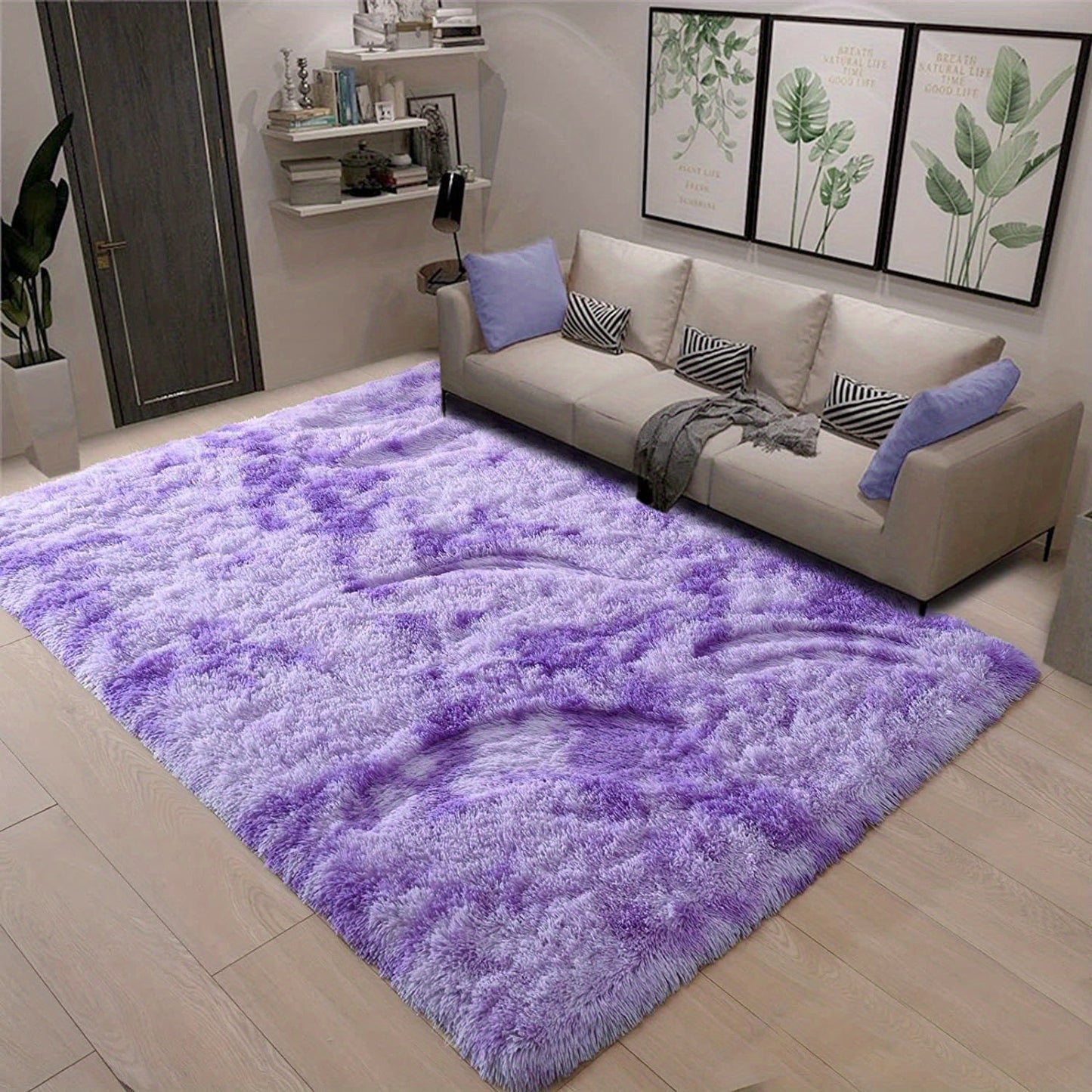 Luxurious Shag Area Rug: This modern plush fuzzy rug is perfect for adding comfort and style to any room. It is machine washable and non-shedding, making it ideal for use in the bedroom or as a bedside rug. The non-slip shaggy design is perfect for