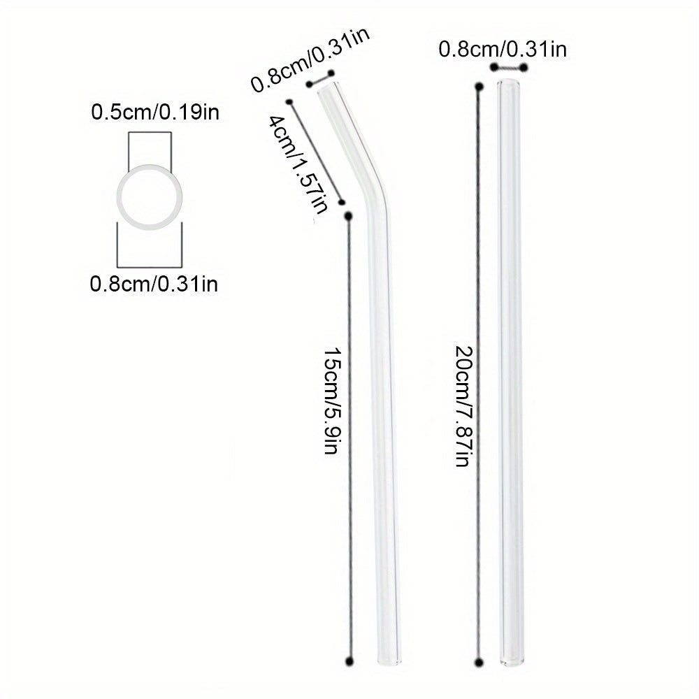 Set of 8 glass straws that are reusable and ideal for enjoying tea and smoothies. Perfect addition to your tableware and kitchen supplies.