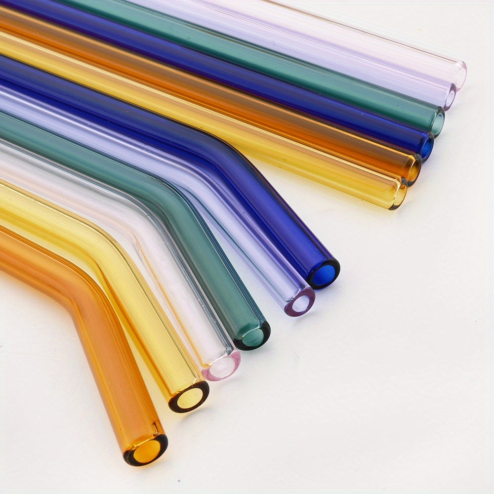 Set of 8 glass straws that are reusable and ideal for enjoying tea and smoothies. Perfect addition to your tableware and kitchen supplies.