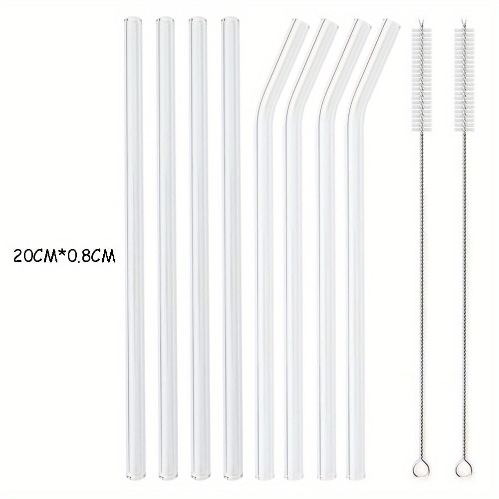 Set of 8 glass straws that are reusable and ideal for enjoying tea and smoothies. Perfect addition to your tableware and kitchen supplies.