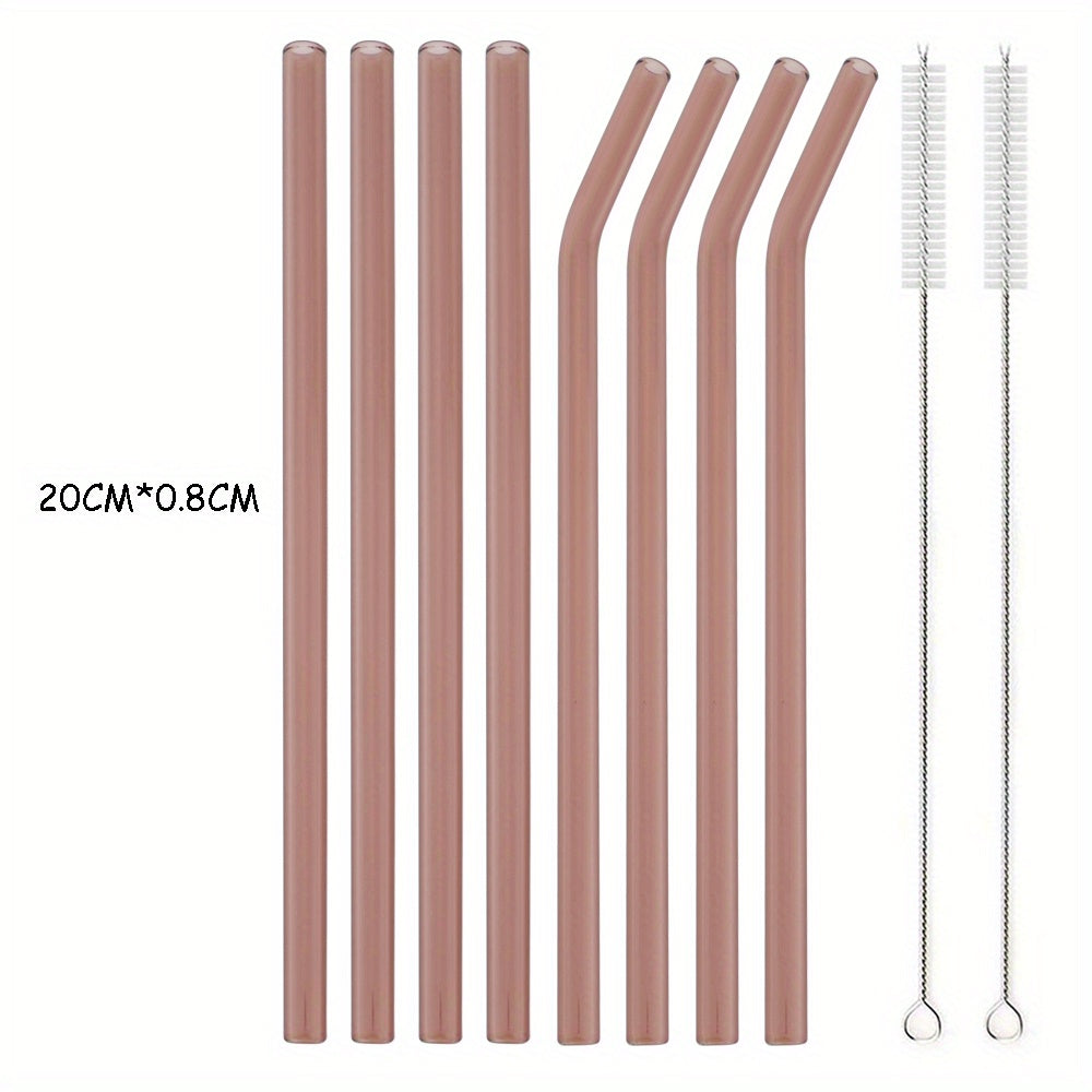 Set of 8 glass straws that are reusable and ideal for enjoying tea and smoothies. Perfect addition to your tableware and kitchen supplies.