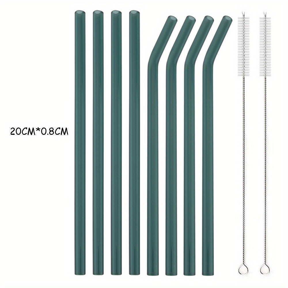 Set of 8 glass straws that are reusable and ideal for enjoying tea and smoothies. Perfect addition to your tableware and kitchen supplies.