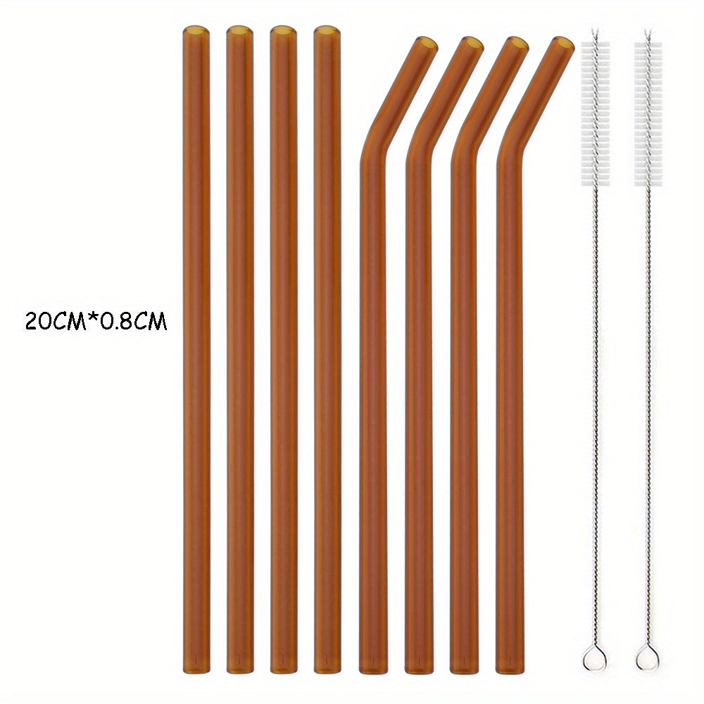 Set of 8 glass straws that are reusable and ideal for enjoying tea and smoothies. Perfect addition to your tableware and kitchen supplies.