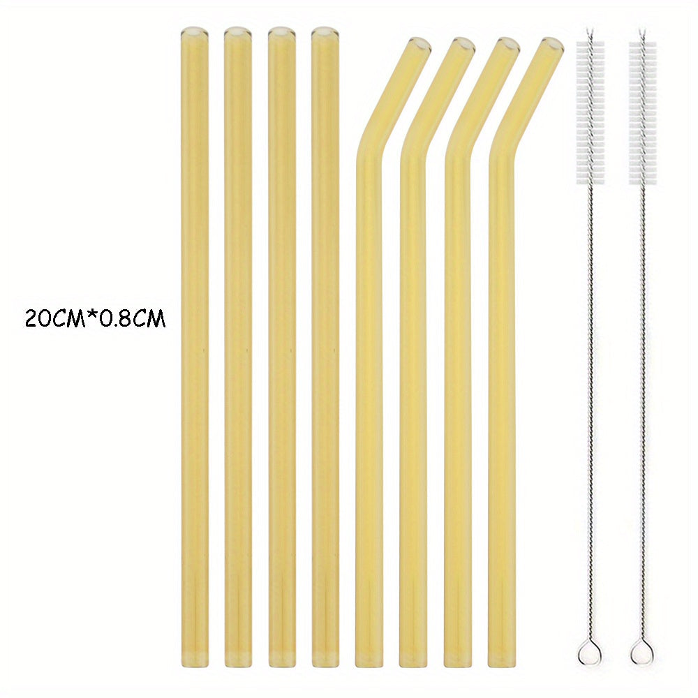 Set of 8 glass straws that are reusable and ideal for enjoying tea and smoothies. Perfect addition to your tableware and kitchen supplies.