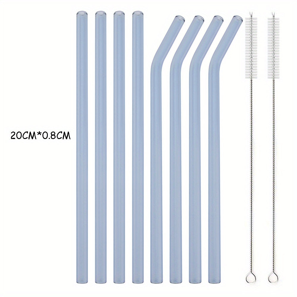 Set of 8 glass straws that are reusable and ideal for enjoying tea and smoothies. Perfect addition to your tableware and kitchen supplies.