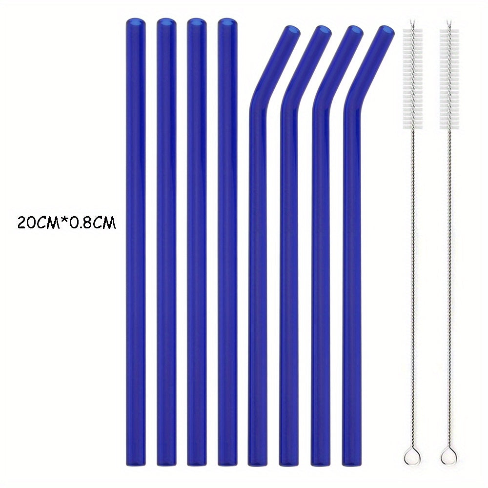 Set of 8 glass straws that are reusable and ideal for enjoying tea and smoothies. Perfect addition to your tableware and kitchen supplies.