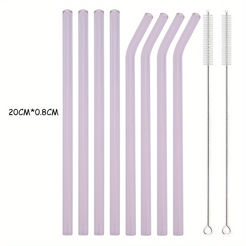 Set of 8 glass straws that are reusable and ideal for enjoying tea and smoothies. Perfect addition to your tableware and kitchen supplies.