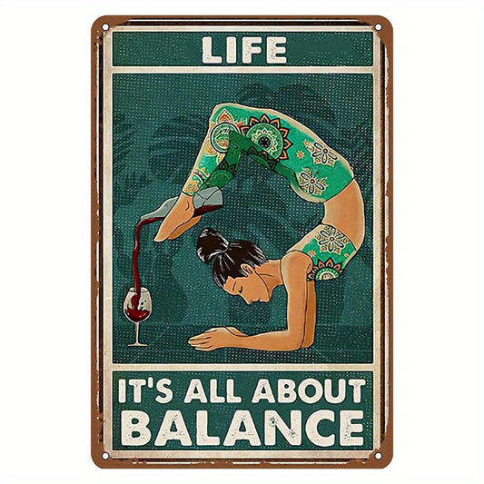 Yoga Wall Art: Retro Tin Sign Metal Poster for Home Decor - All About Balance