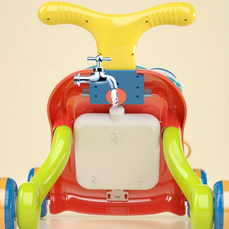 1 push walker toy set with music, gliding capabilities, anti-tumble feature, and multiple functions. Batteries not included. Color of internal toy accessories varies.