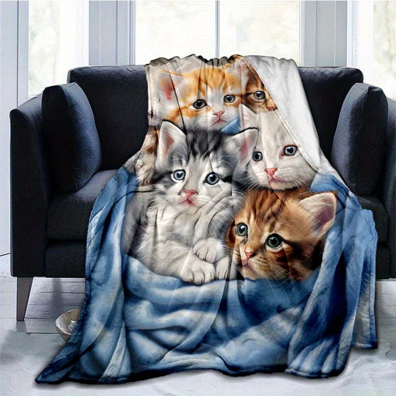 Cuddle up with this adorable 1-piece Cute Cat Thin Blanket! This lightweight flannel throw is perfect for your sofa, bed, travel, camping, living room, office, couch, chair, and anywhere else you want to get cozy. The digital printing fleece blanket