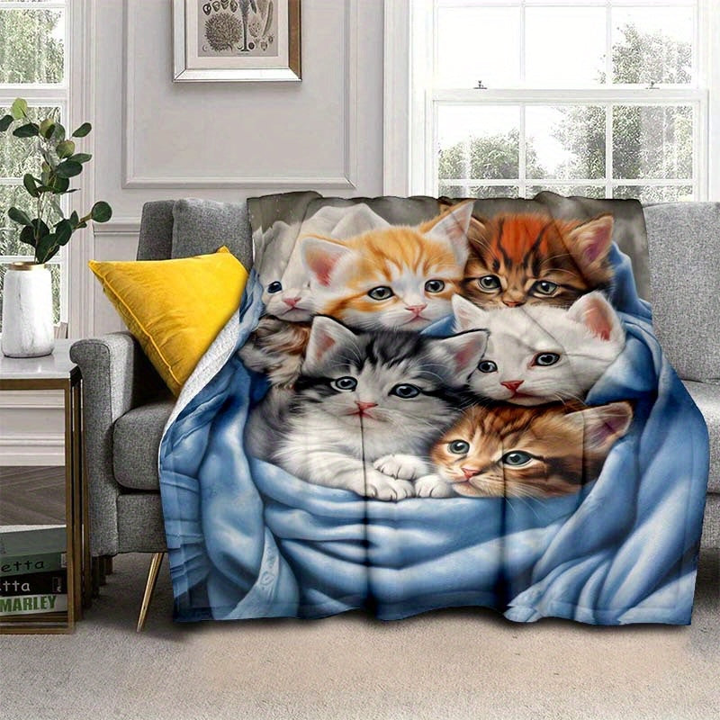 Cuddle up with this adorable 1-piece Cute Cat Thin Blanket! This lightweight flannel throw is perfect for your sofa, bed, travel, camping, living room, office, couch, chair, and anywhere else you want to get cozy. The digital printing fleece blanket