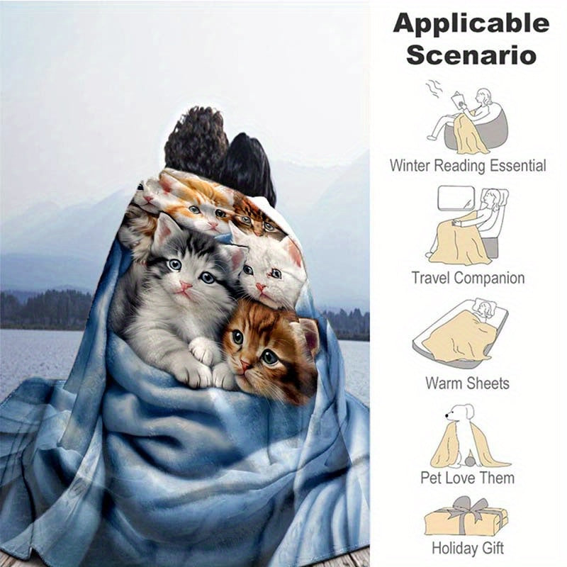 Cuddle up with this adorable 1-piece Cute Cat Thin Blanket! This lightweight flannel throw is perfect for your sofa, bed, travel, camping, living room, office, couch, chair, and anywhere else you want to get cozy. The digital printing fleece blanket