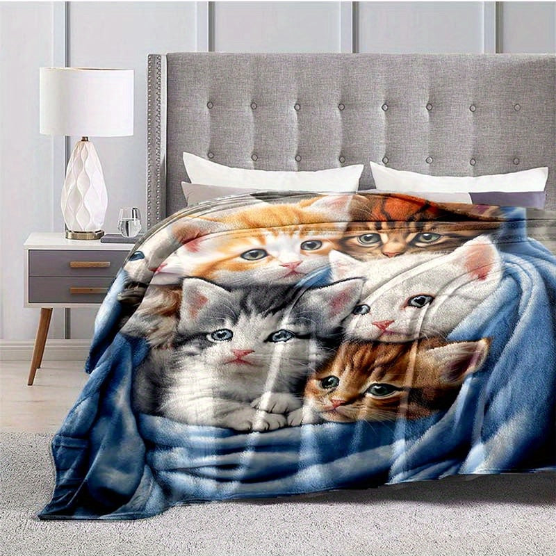 Cuddle up with this adorable 1-piece Cute Cat Thin Blanket! This lightweight flannel throw is perfect for your sofa, bed, travel, camping, living room, office, couch, chair, and anywhere else you want to get cozy. The digital printing fleece blanket