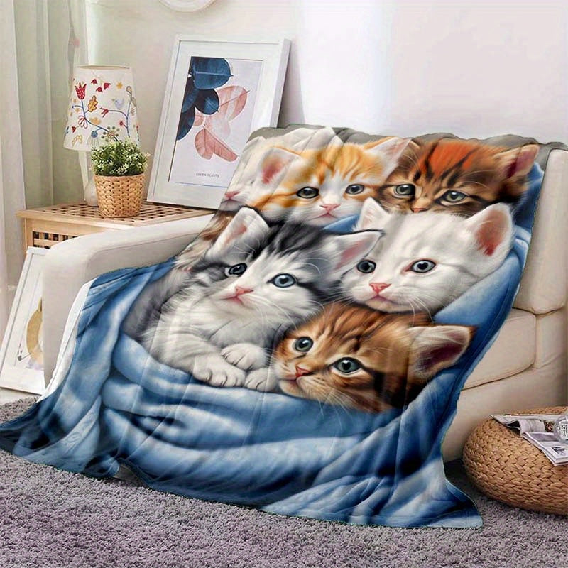 Cuddle up with this adorable 1-piece Cute Cat Thin Blanket! This lightweight flannel throw is perfect for your sofa, bed, travel, camping, living room, office, couch, chair, and anywhere else you want to get cozy. The digital printing fleece blanket