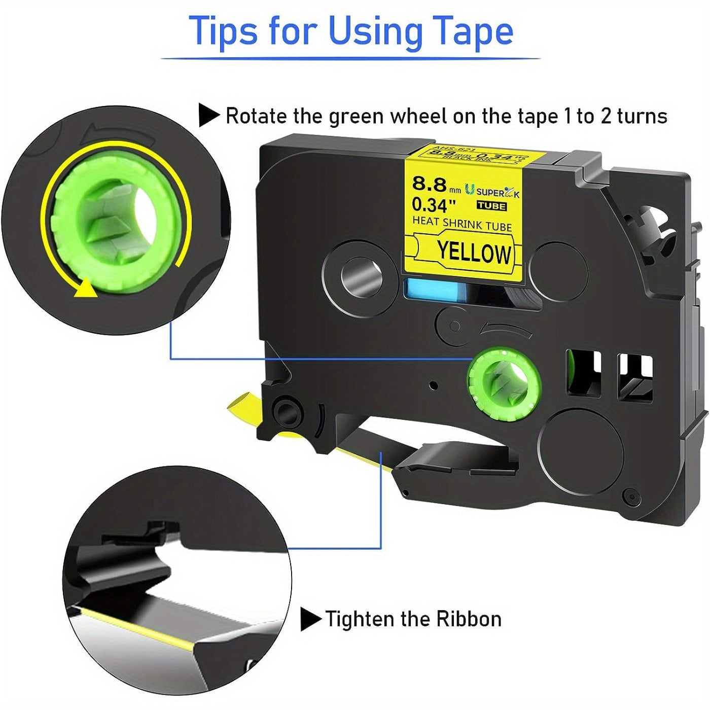 Compatible Brother P-Touch Heat Shrink Tubing Label in Black on Yellow for Wire Cable Use in select PT-E series printers.