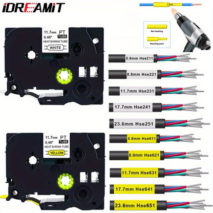 Compatible Brother P-Touch Heat Shrink Tubing Label in Black on Yellow for Wire Cable Use in select PT-E series printers.