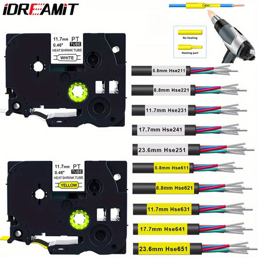 Compatible Brother P-Touch Heat Shrink Tubing Label in Black on Yellow for Wire Cable Use in select PT-E series printers.