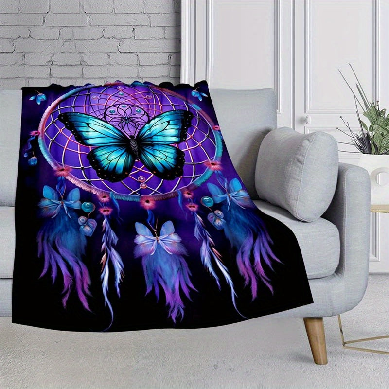 Get cozy with our 1pc Dreamy Purple Dreamcatcher Butterfly Blanket - a lightweight and soft flannel throw perfect for your sofa, bed, travel, camping, living room, office, couch, chair, and bed. This digital printing fleece blanket features a warm and