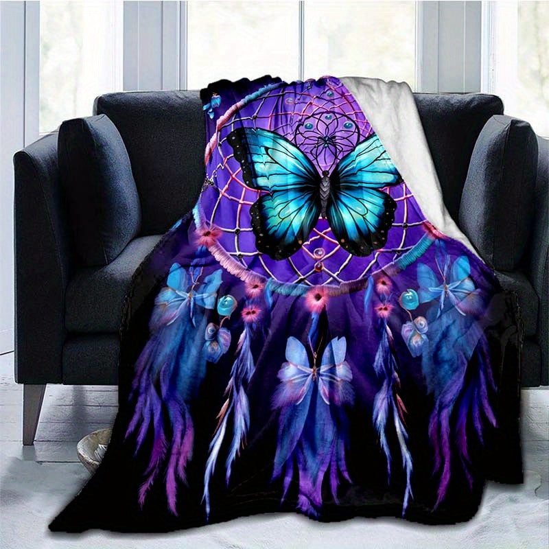 Get cozy with our 1pc Dreamy Purple Dreamcatcher Butterfly Blanket - a lightweight and soft flannel throw perfect for your sofa, bed, travel, camping, living room, office, couch, chair, and bed. This digital printing fleece blanket features a warm and