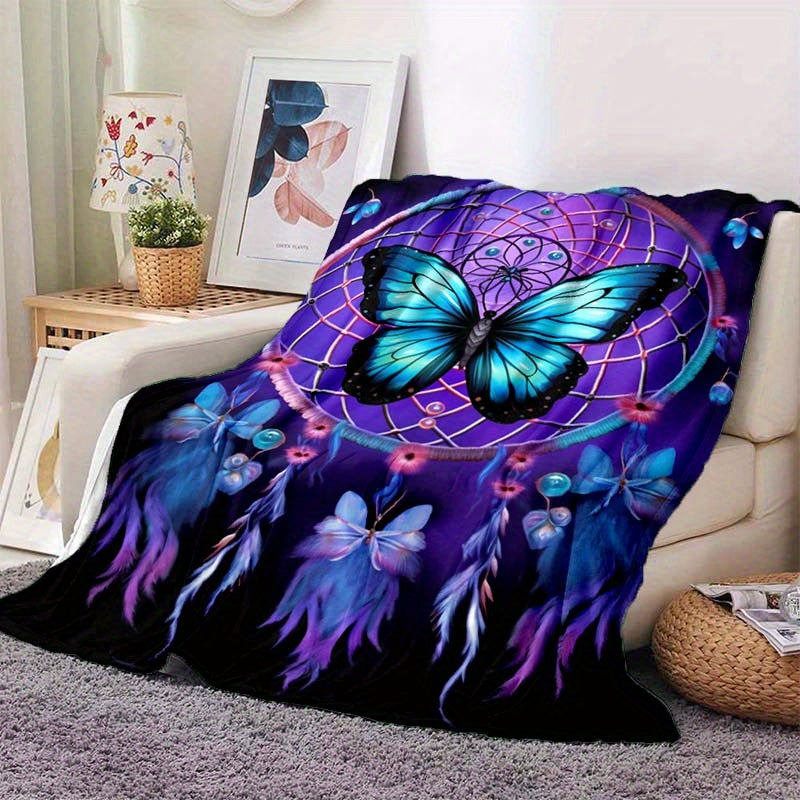 Get cozy with our 1pc Dreamy Purple Dreamcatcher Butterfly Blanket - a lightweight and soft flannel throw perfect for your sofa, bed, travel, camping, living room, office, couch, chair, and bed. This digital printing fleece blanket features a warm and