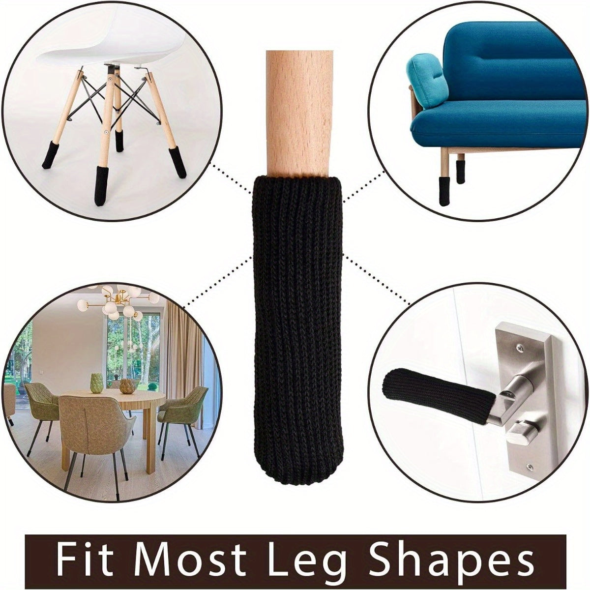 Chair leg socks, chair leg protectors for hardwood floors - set of 16, 24, or 40 pieces. High elastic knitted chair leg floor protectors to prevent scratches on furniture legs.