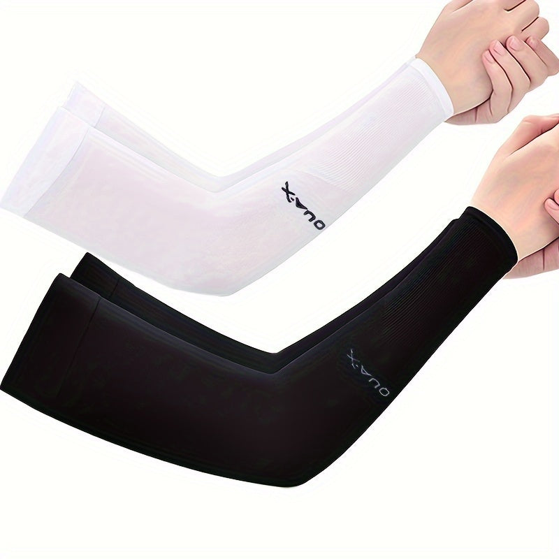 Dual UV protection ice sleeves for both men and women made of nylon (98%), spandex (1.5%), and polyester (0.5%). Features a graphic design and is uncharged, suitable for cycling, camping