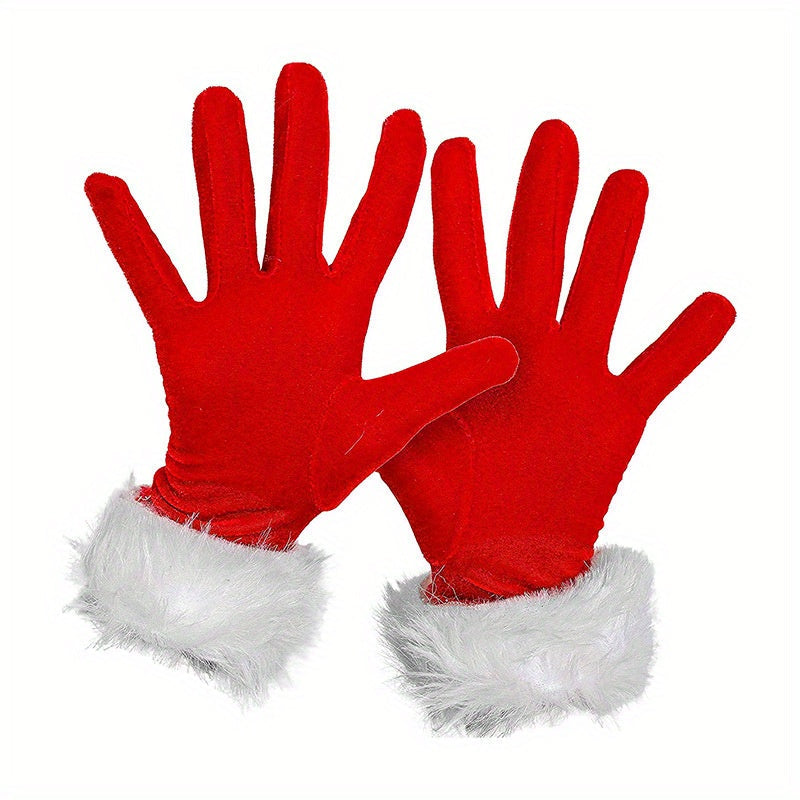 A set of holiday gloves in vibrant red velvet - perfect for adding a festive touch to your Christmas party outfit.