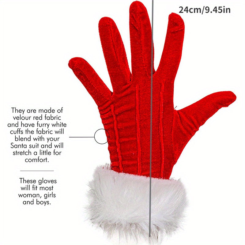 A set of holiday gloves in vibrant red velvet - perfect for adding a festive touch to your Christmas party outfit.