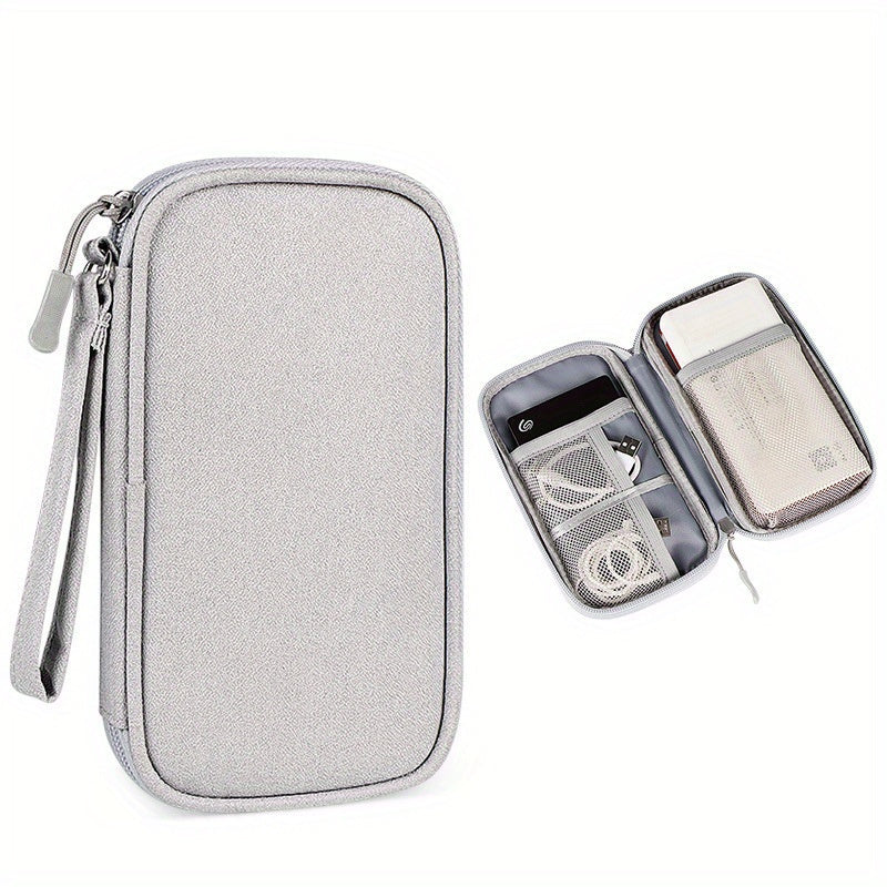 Durable polyester case for cables, power bank, and headphones - ideal for travel tech organization.