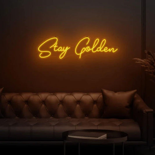 Stay Golden Neon Sign LED light for wall hanging, USB powered for bedroom, office, hotel decoration. Perfect gift for birthday or Christmas for bedroom, club, garage.