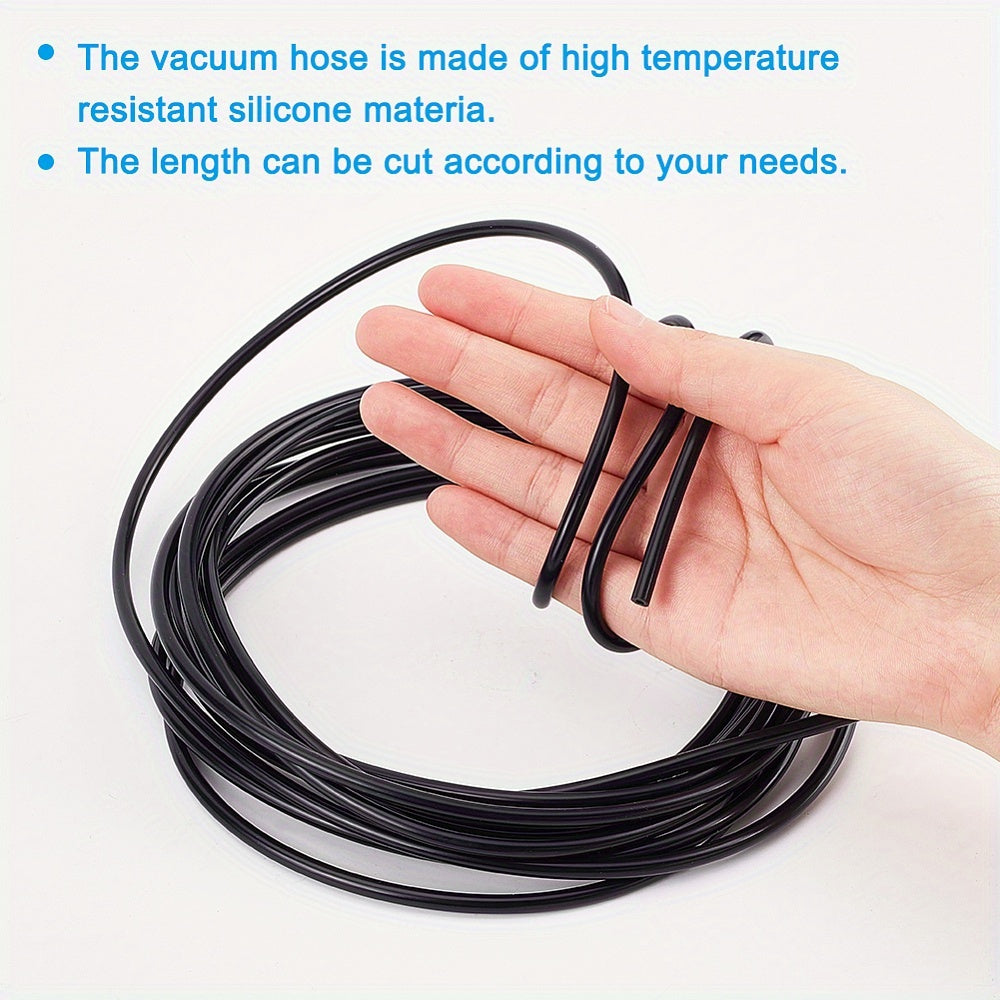 Get the 16.4 Feet Black Vacuum Hose with 5/32 inch (4mm) High Temperature Silicone Tubing. Perfect for Automotive and Pipeline use, this kit includes a 1/12 inch (2mm) Inner Diameter Vacuum Tube and Vacuum Line.