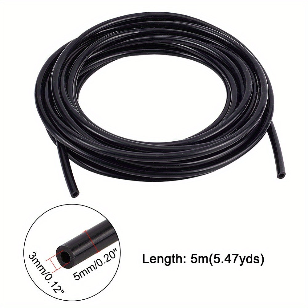 Purchase 1 Roll of Black High Temperature Silicone Vacuum Tubing Hose with inner diameter of 3/16 inch (5mm) and outer diameter of 1/8 inch (3mm), ideal for automotive and pipeline use. Perfect for car accessories and home supplies.