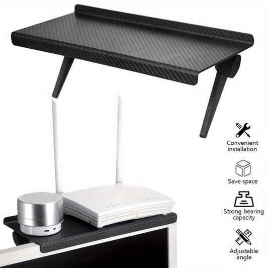 Adjustable, No-Drill Installation TV & Monitor Top Shelf for Phones, Computers, and More - Black/White - Versatile Multi-Use Storage Rack